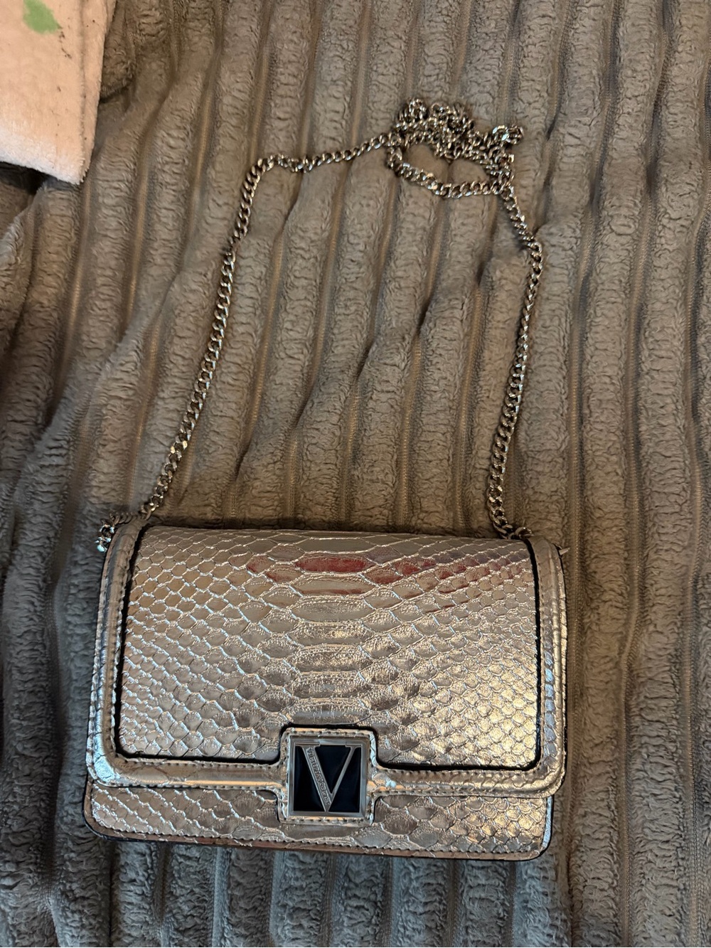 Victoria's Secret Metallic Silver Snake-Embossed Crossbody Bag